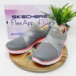 NEW Skechers Flex Appeal Goal Getter Gray/Pink 10M